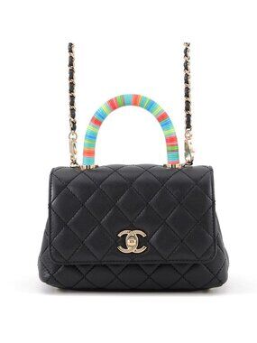 Chanel Handbag CC Logo Quilted Coco Handle XXS Lambskin 2-Way Shoulder Black